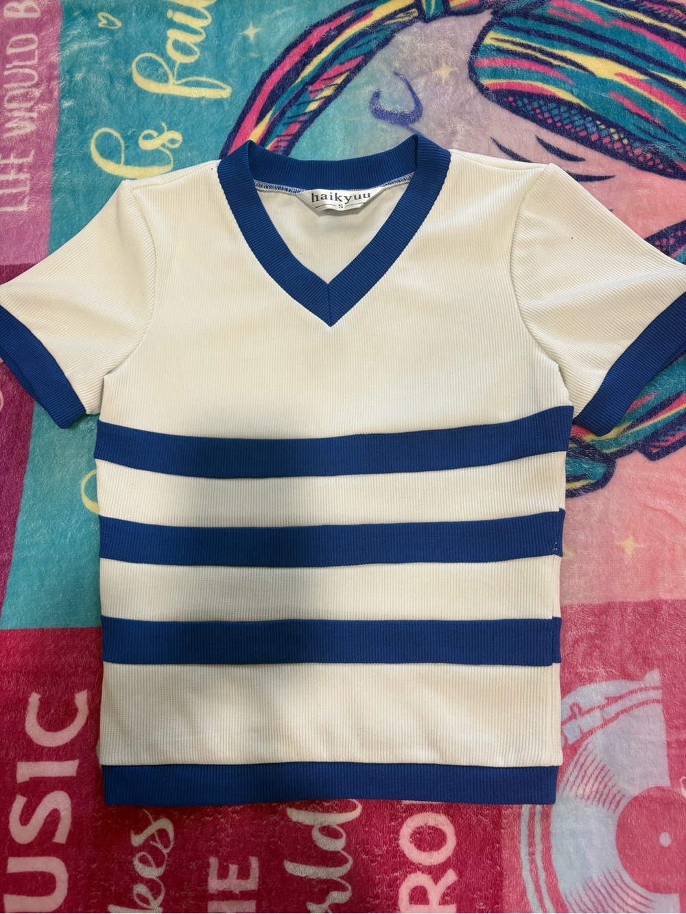 Haikyuu White & Blue V-Neck Striped Tank Top